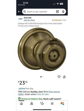 Set of 3 brass bed & bath door knobs